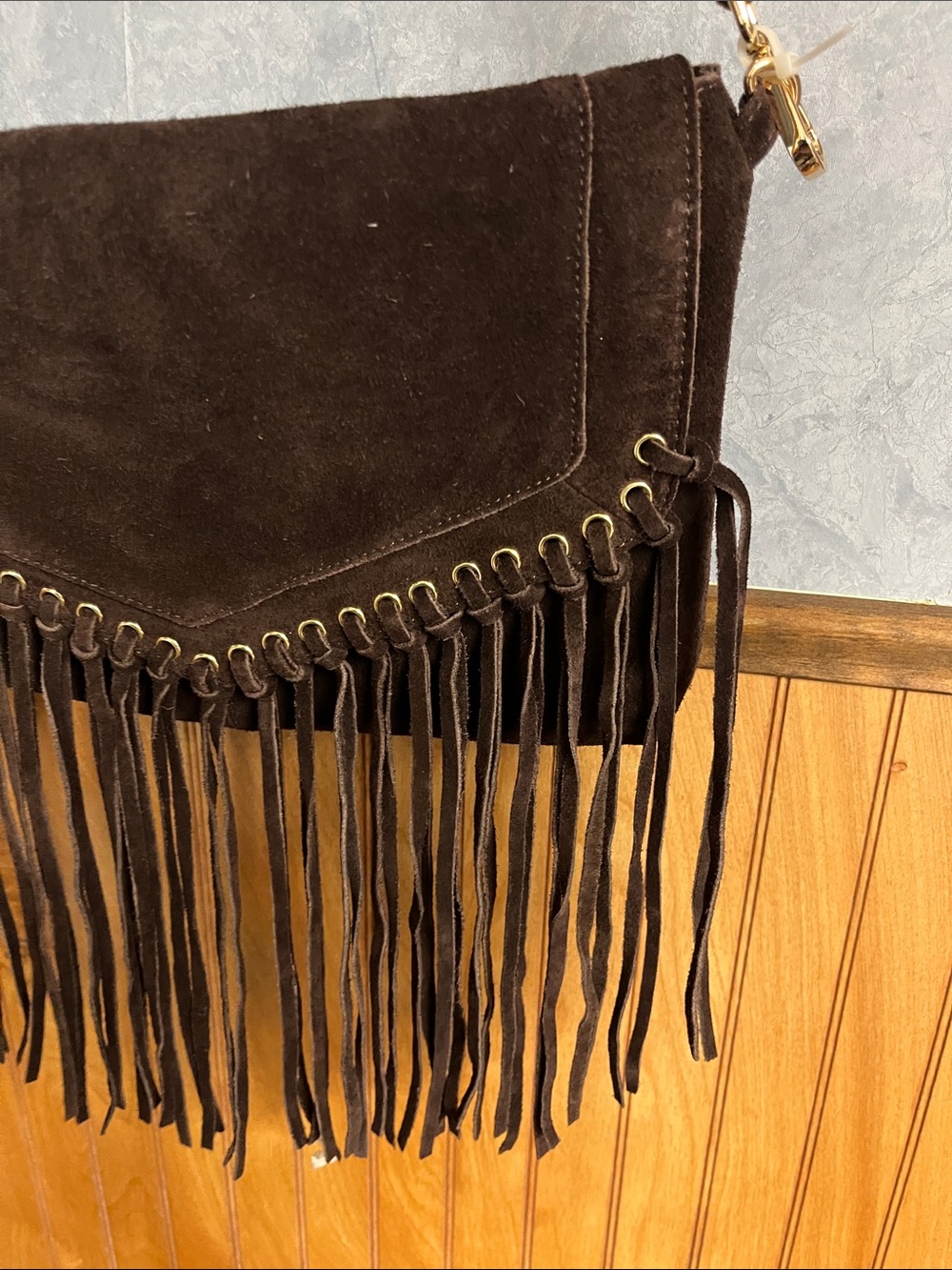 Haute Hippie Dark Brown Suede Envelope with Eyelet Detail 100% Suede NWT - Picture 4 of 15